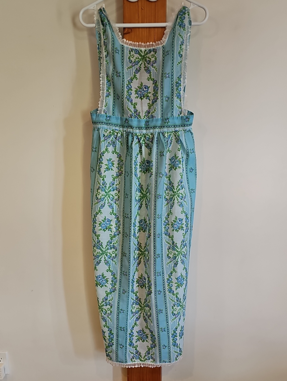 Vintage Blue Floral Striped Apron